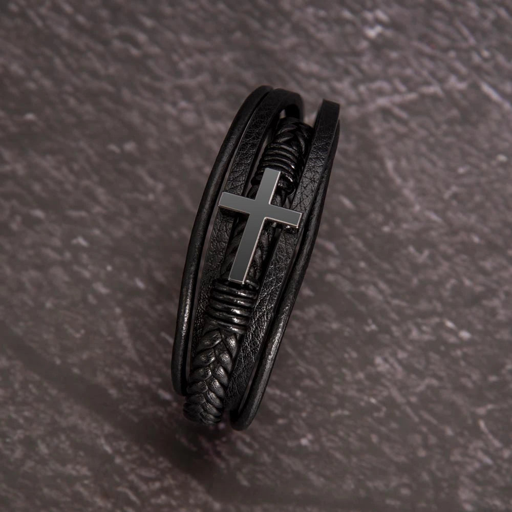 To My Son Cross Leather Bracelet From Parents All My Love