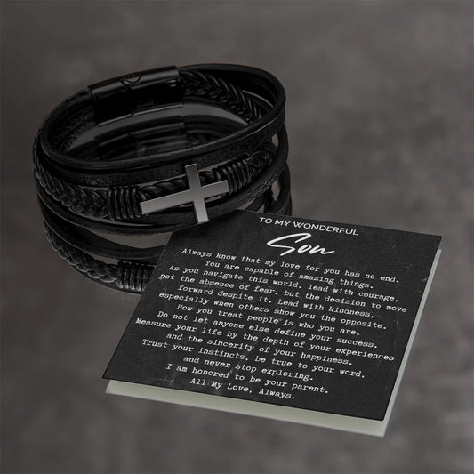 To My Son Cross Leather Bracelet From Parents All My Love Message Card Jewelry
