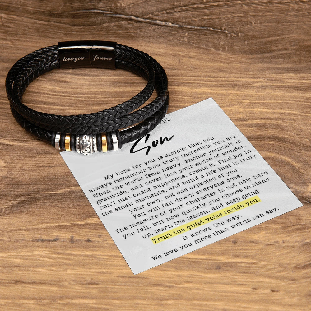 To My Son Love You Forever Leather Bracelet From Parents We Love You Message Card Jewelry Display