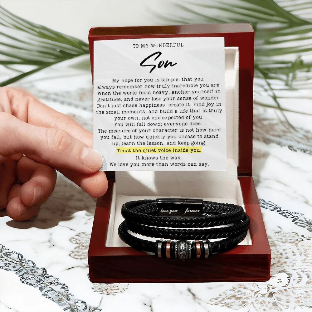 To My Son Love You Forever Leather Bracelet From Parents We Love You Message Card Jewelry Luxury Box