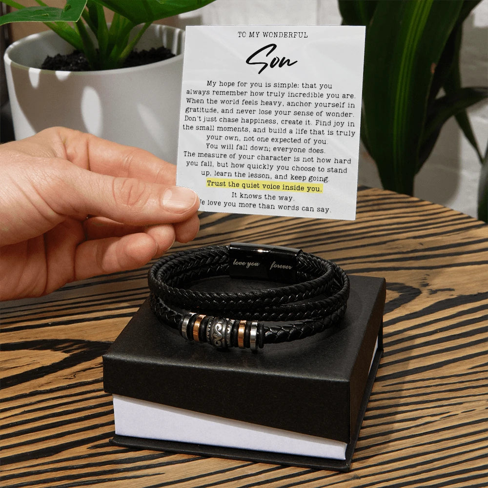 To My Son Love You Forever Leather Bracelet From Parents We Love You Message Card Jewelry Standard Box