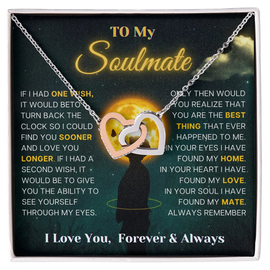 To My Soulmate 14K White Gold Interlocking Hearts Necklace From Soulmate Always and Forever Message Card
