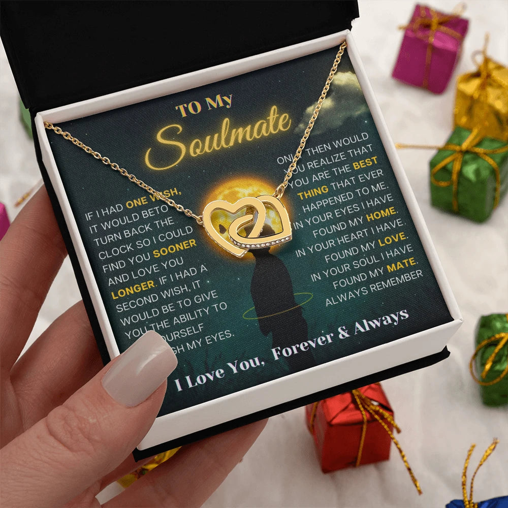 To My Soulmate 18K Yellow Gold Interlocking Hearts Necklace From SoulmateAlways and Forever Message Card Standard Box