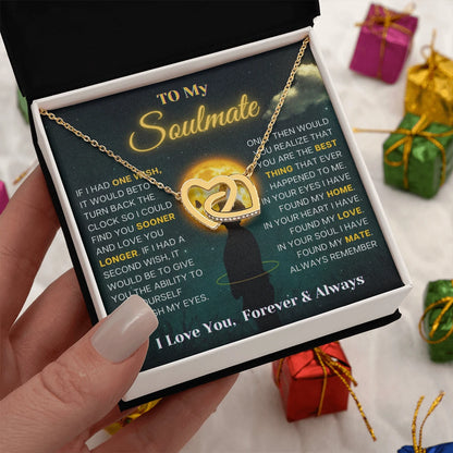 To My Soulmate 18K Yellow Gold Interlocking Hearts Necklace From SoulmateAlways and Forever Message Card Standard Box
