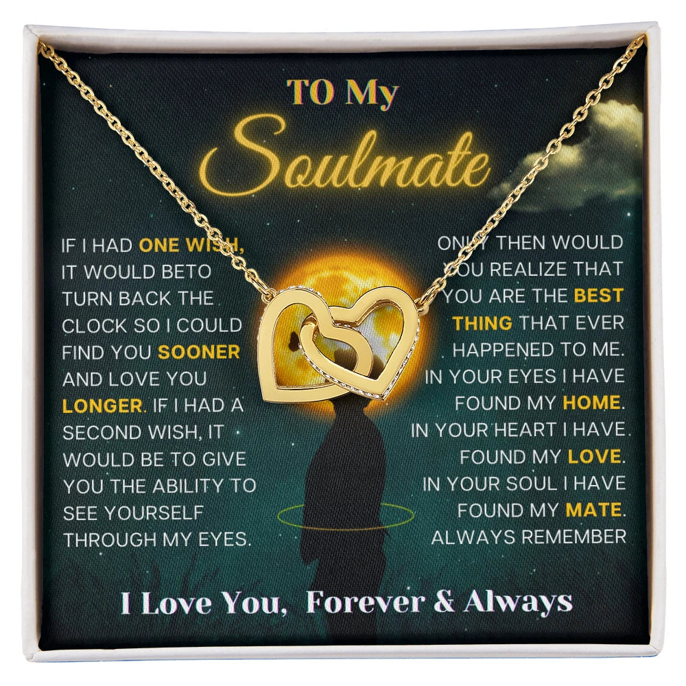 To My Soulmate 18K Yellow Gold Interlocking Hearts Necklace From Soulmate Always and Forever Message Card