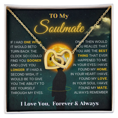 To My Soulmate 18K Yellow Gold Interlocking Hearts Necklace From Soulmate Always and Forever Message Card