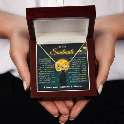 To My Soulmate 18K Yellow Gold Interlocking Hearts Necklace From Soulmate Always and Forever Message Card Luxury Box