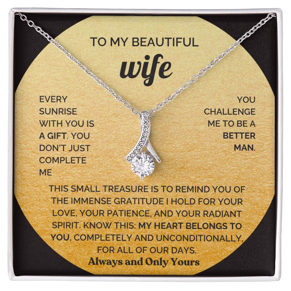 To My Wife 14K White Gold Alluring Beauty Necklace From Husband My Heart Message Card Jewelry