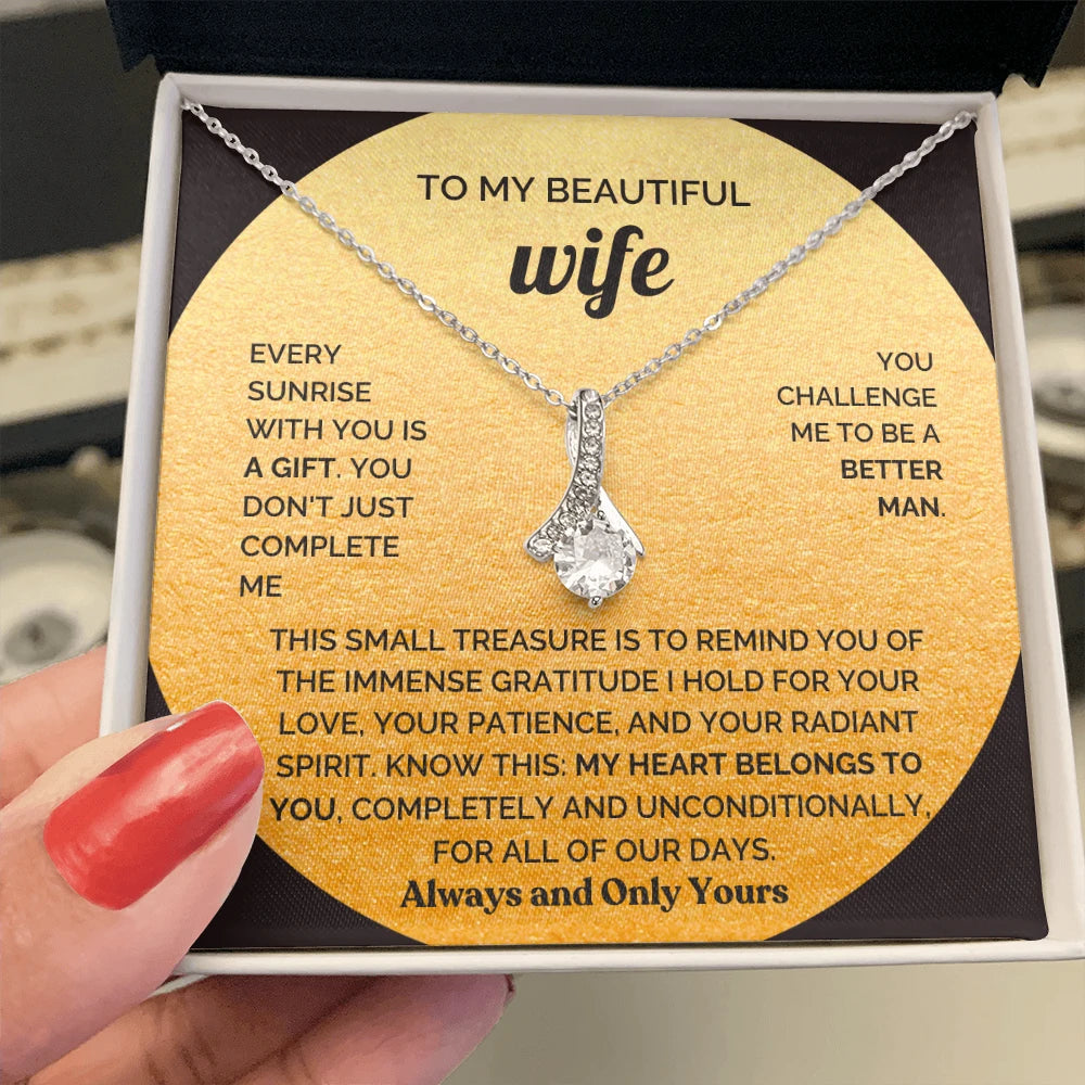 To My Wife 14K White Gold Alluring Beauty Necklace From Husband My Heart Message Card Jewelry Standard Box