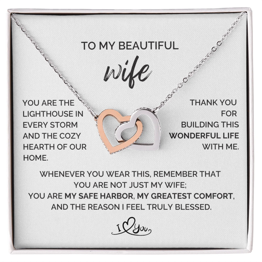To My Wife 14K White Gold Interlocking Hearts Necklace From Husband The Reason Message Card Jewelry