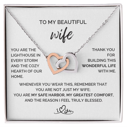 To My Wife 14K White Gold Interlocking Hearts Necklace From Husband The Reason Message Card Jewelry