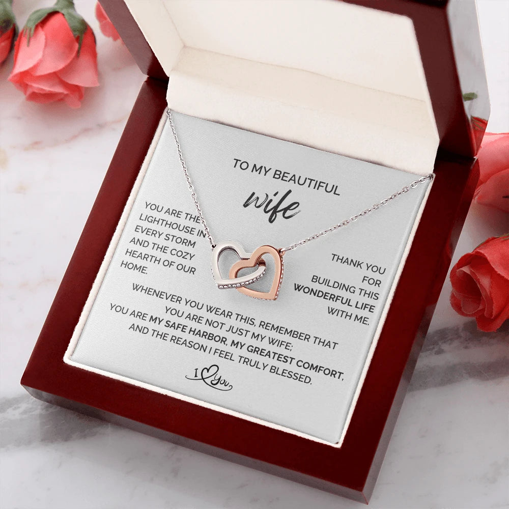 To My Wife 14K White Gold Interlocking Hearts Necklace From Husband The Reason Message Card Jewelry Luxury Box