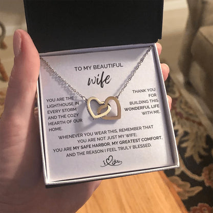 To My Wife 14K White Gold Interlocking Hearts Necklace From Husband The Reason Message Card Jewelry Standard Box