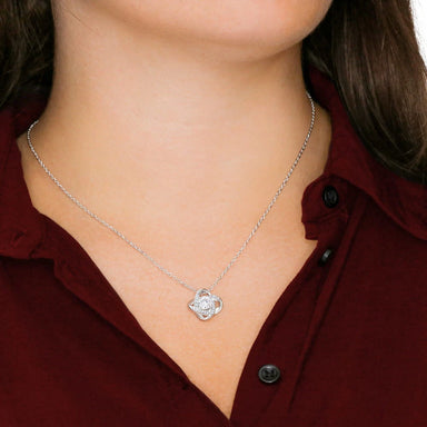 To My Wife 14K White Gold Love Knot Necklace From Dad Baby Girl Display on Neck