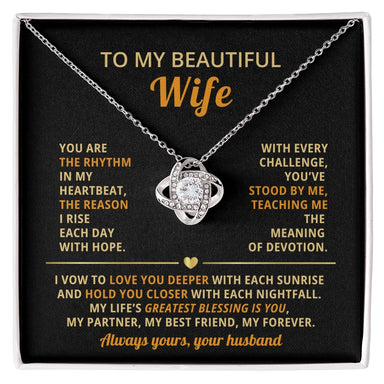 To My Wife 14K White Gold Love Knot Necklace From Husband Greatest Blessing Message Card Jewelry