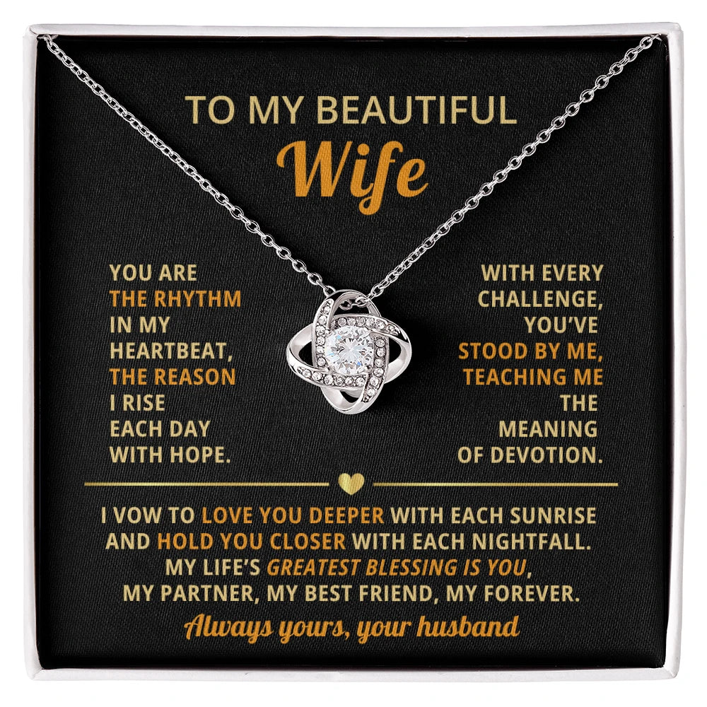 To My Wife 14K White Gold Love Knot Necklace From Husband Greatest Blessing Message Card Jewelry