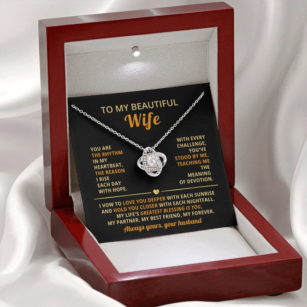 To My Wife 14K White Gold Love Knot Necklace From Husband Greatest Blessing Message Card Jewelry Luxury Box