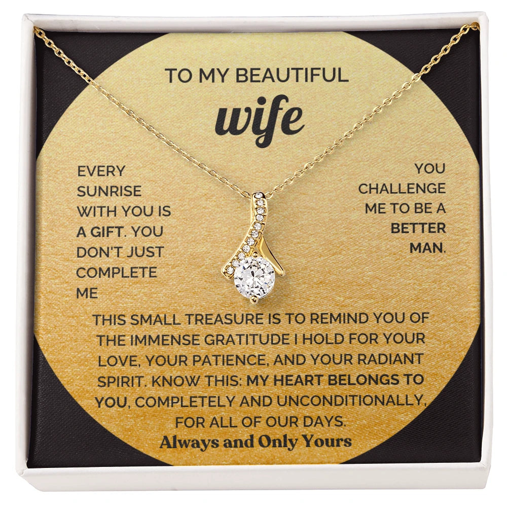 To My Wife 18K Yellow Gold Alluring Beauty Necklace From Husband My Heart Message Card Jewelry