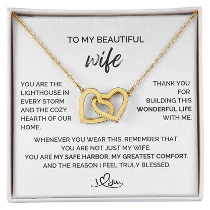 To My Wife 18K Yellow Gold Interlocking Hearts Necklace From Husband The Reason Message Card Jewelry