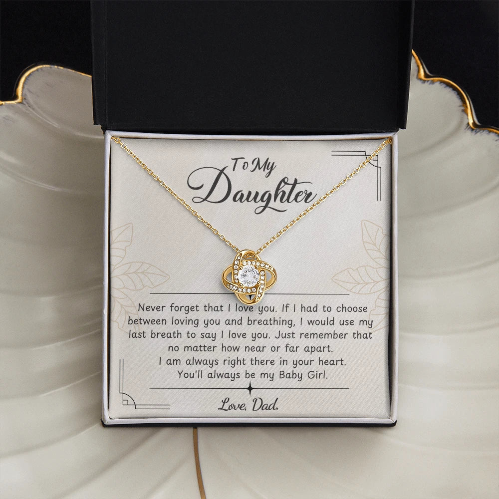 To My Wife 18K Yellow Gold Love Knot Neck lace From Dad Baby Girl Message Card Jewelry Standard Box