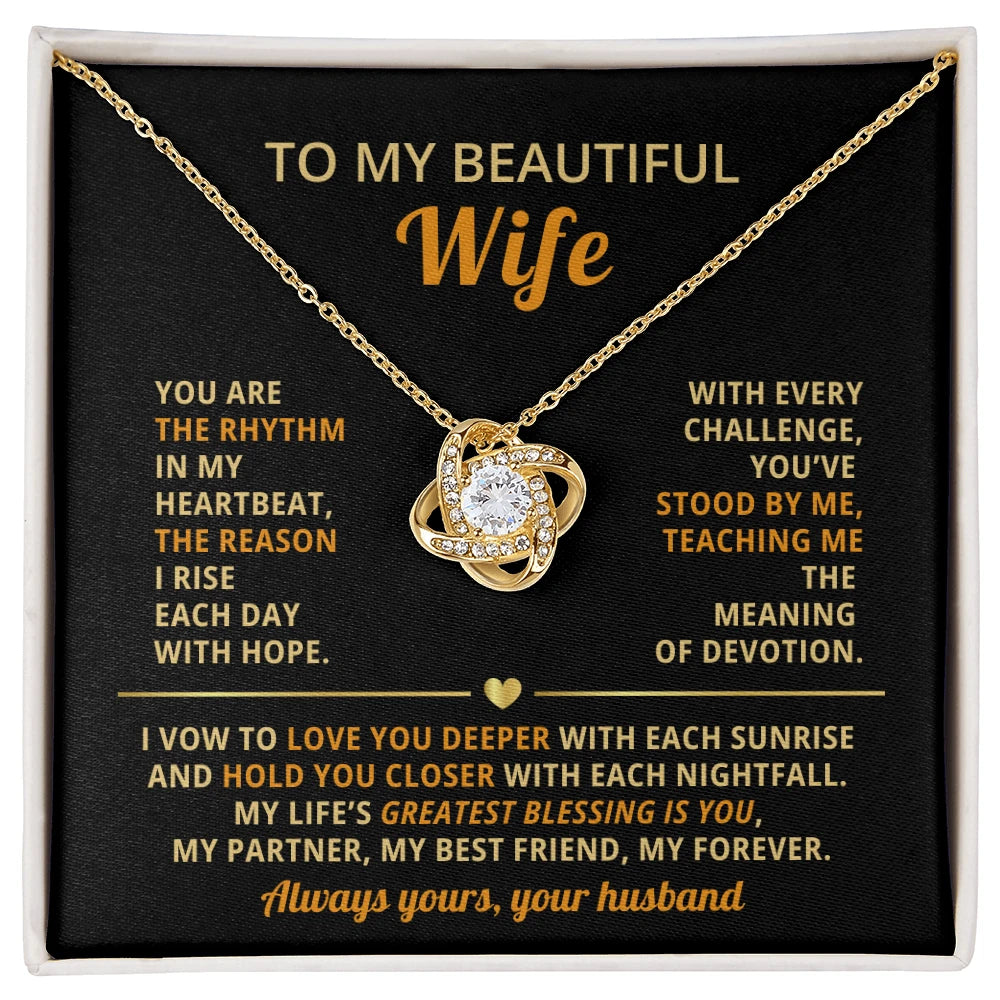 To My Wife 18K Yellow Gold Love Knot Necklace From Husband Greatest Blessing Message Card Jewelry