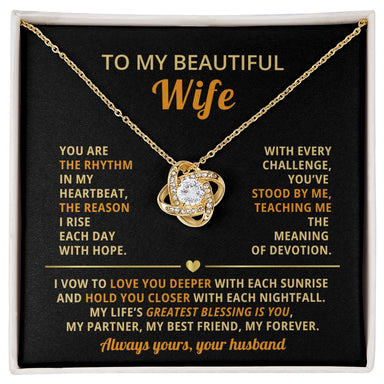 To My Wife 18K Yellow Gold Love Knot Necklace From Husband Greatest Blessing Message Card Jewelry