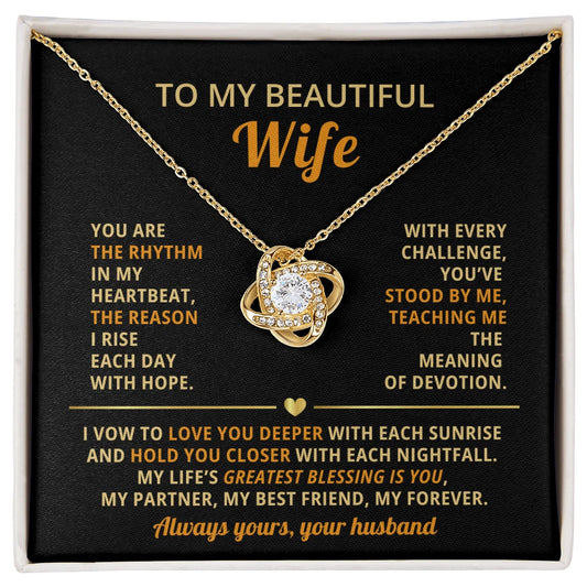 To My Wife 18K Yellow Gold Love Knot Necklace From Husband Greatest Blessing Message Card Jewelry
