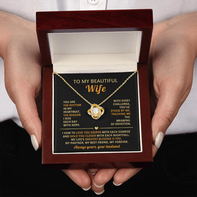 To My Wife 18K Yellow Gold Love Knot Necklace From Husband Greatest Blessing Message Card Jewelry Luxury Box