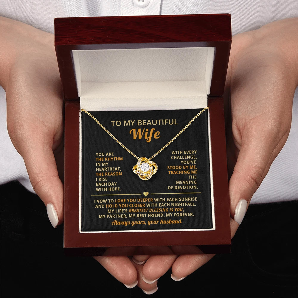 To My Wife 18K Yellow Gold Love Knot Necklace From Husband Greatest Blessing Message Card Jewelry Luxury Box