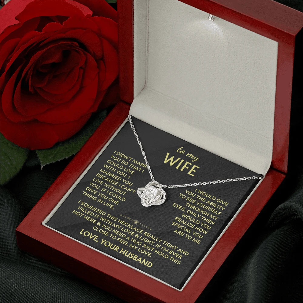 To My Wife Feel My Love Love Knot Necklace From Husband 14K White Gold Message Card Luxury Box