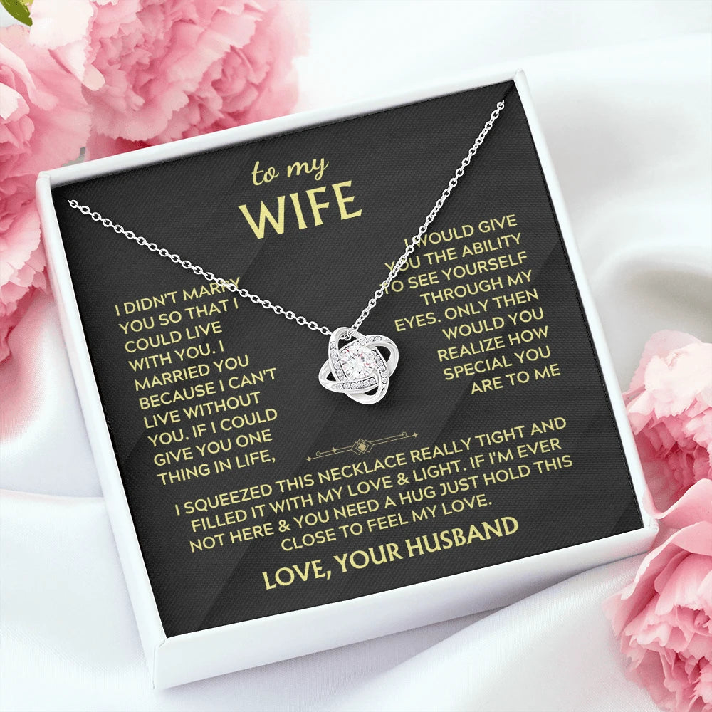 To My Wife Feel My Love Love Knot Necklace From Husband 14K White Gold Message Card Standard Box