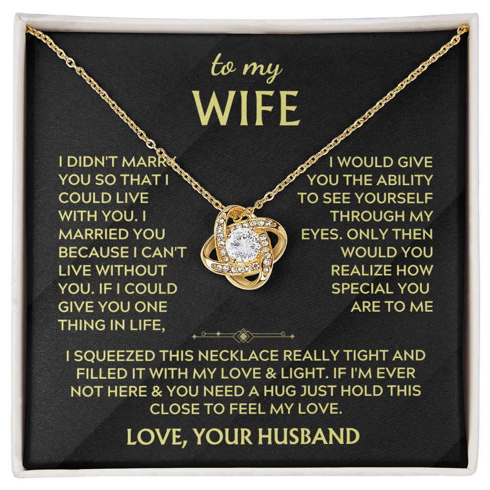 To My Wife Feel My Love Love Knot Necklace From Husband 18K Yellow Gold Message Card