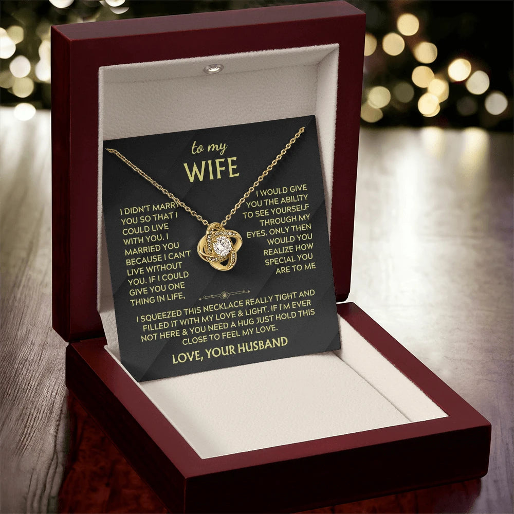 To My Wife Feel My Love Love Knot Necklace From Husband 18K Yellow Gold Message Card Luxury Box