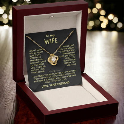 To My Wife Feel My Love Love Knot Necklace From Husband 18K Yellow Gold Message Card Luxury Box