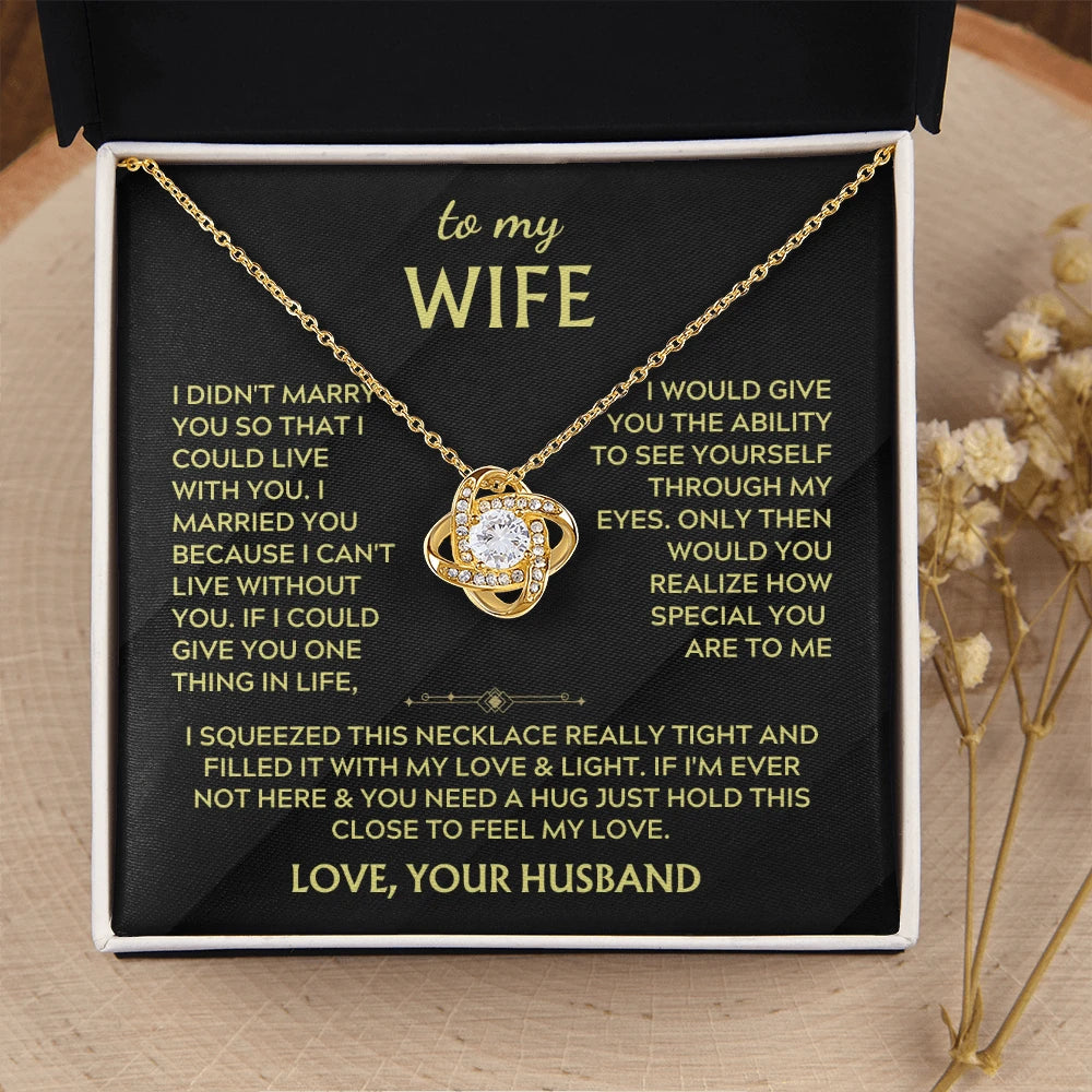 To My Wife Feel My Love Love Knot Necklace From Husband 18K Yellow Gold Message Card Standard Box