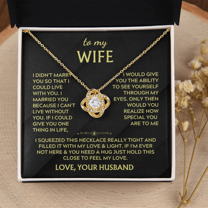 To My Wife Feel My Love Love Knot Necklace From Husband 18K Yellow Gold Message Card Standard Box