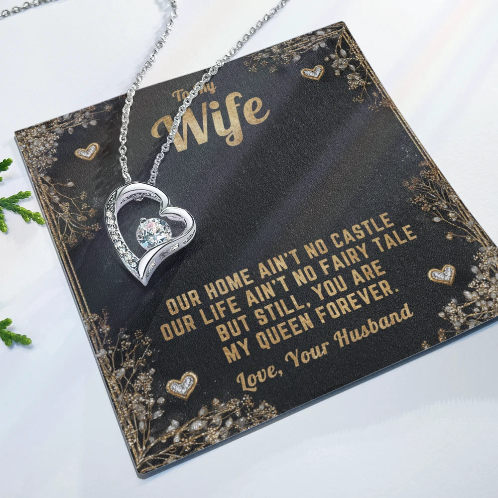 To My Wife Forever Love Necklace I Love You From Husband 14K White Gold Message Card Showcase