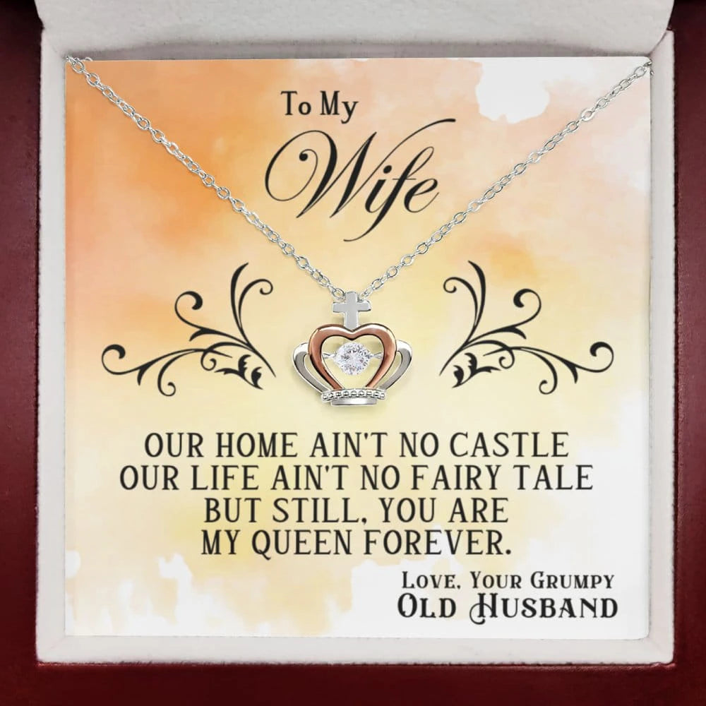 To My Wife My Queen Crown Pendant 14K Rose Gold Necklace From Husband Message Card