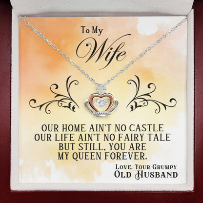 To My Wife My Queen Crown Pendant 14K Rose Gold Necklace From Husband Message Card