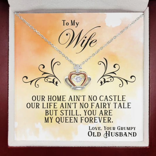 To My Wife My Queen Crown Pendant 14K Rose Gold Necklace From Husband Message Card
