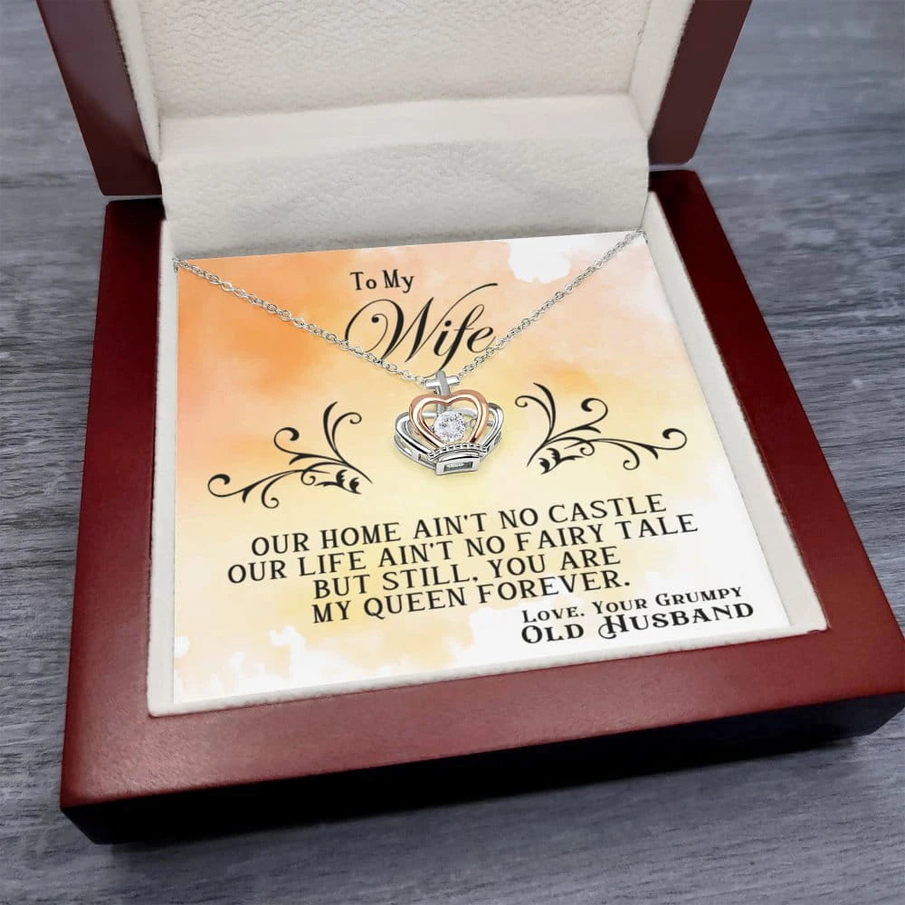 To My Wife My Queen Crown Pendant 14K Rose Gold Necklace From Husband Message Card Luxury Box Showcase a