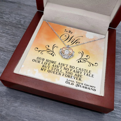 To My Wife My Queen Crown Pendant 14K Rose Gold Necklace From Husband Message Card Luxury Box Showcase b