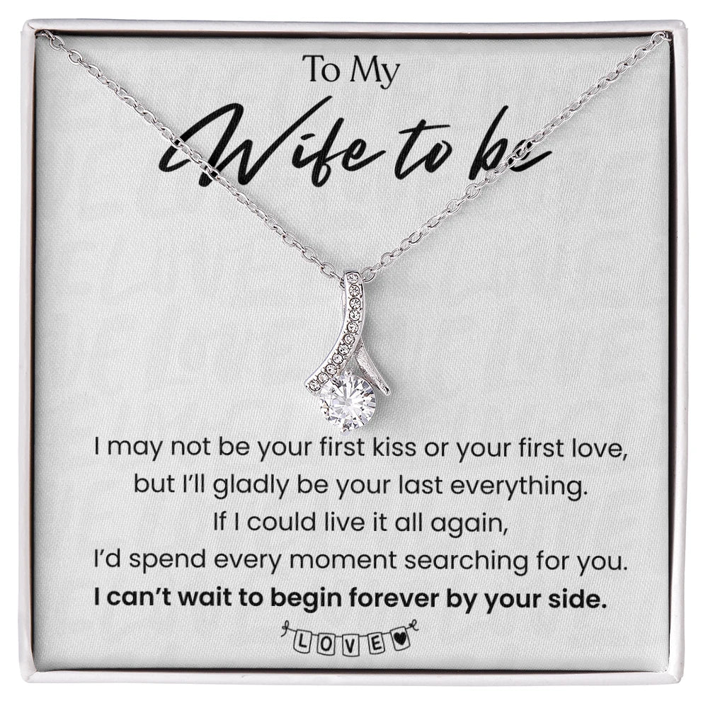 To My Wife To Be Alluring Beauty Necklace from Fiance 14K White Gold Message Card