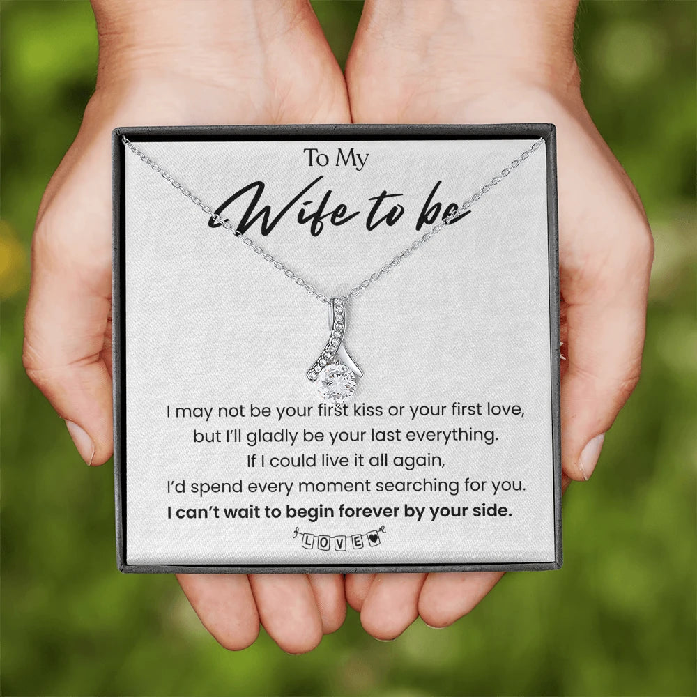 To My Wife To Be Alluring Beauty Necklace from Fiance 14K White Gold Message Card Standard Box