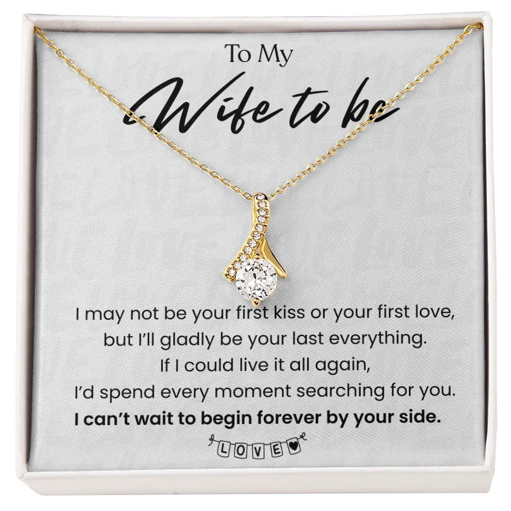 To My Wife To Be Alluring Beauty Necklace from Fiance 18K Yellow Gold Message Card