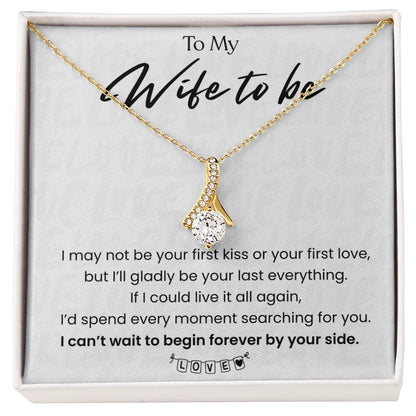 To My Wife To Be Alluring Beauty Necklace from Fiance 18K Yellow Gold Message Card