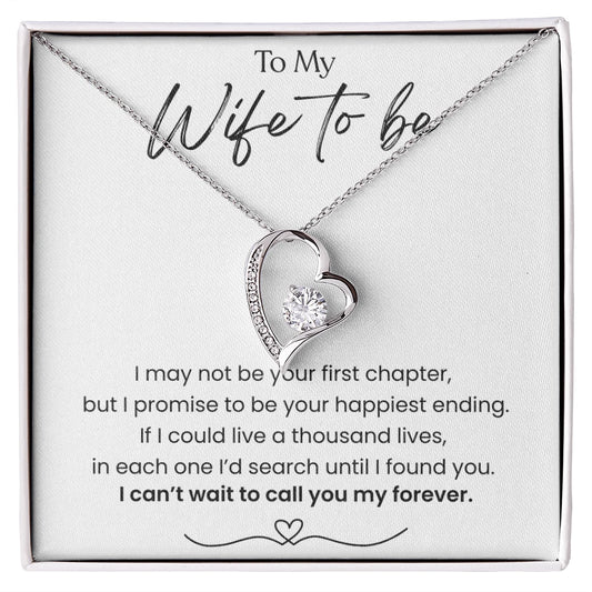 To My Wife To Be Forever Love Necklace from Fiance 14K White Gold Message Card 
