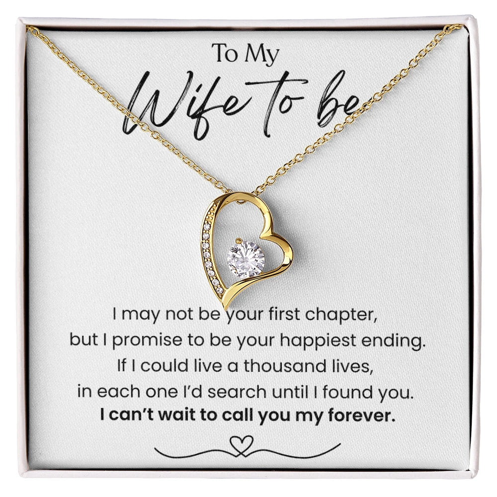To My Wife To Be Forever Love Necklace from Fiance 18K Yellow Gold Message Card