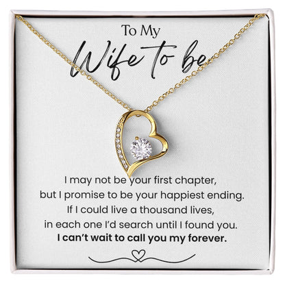 To My Wife To Be Forever Love Necklace from Fiance 18K Yellow Gold Message Card