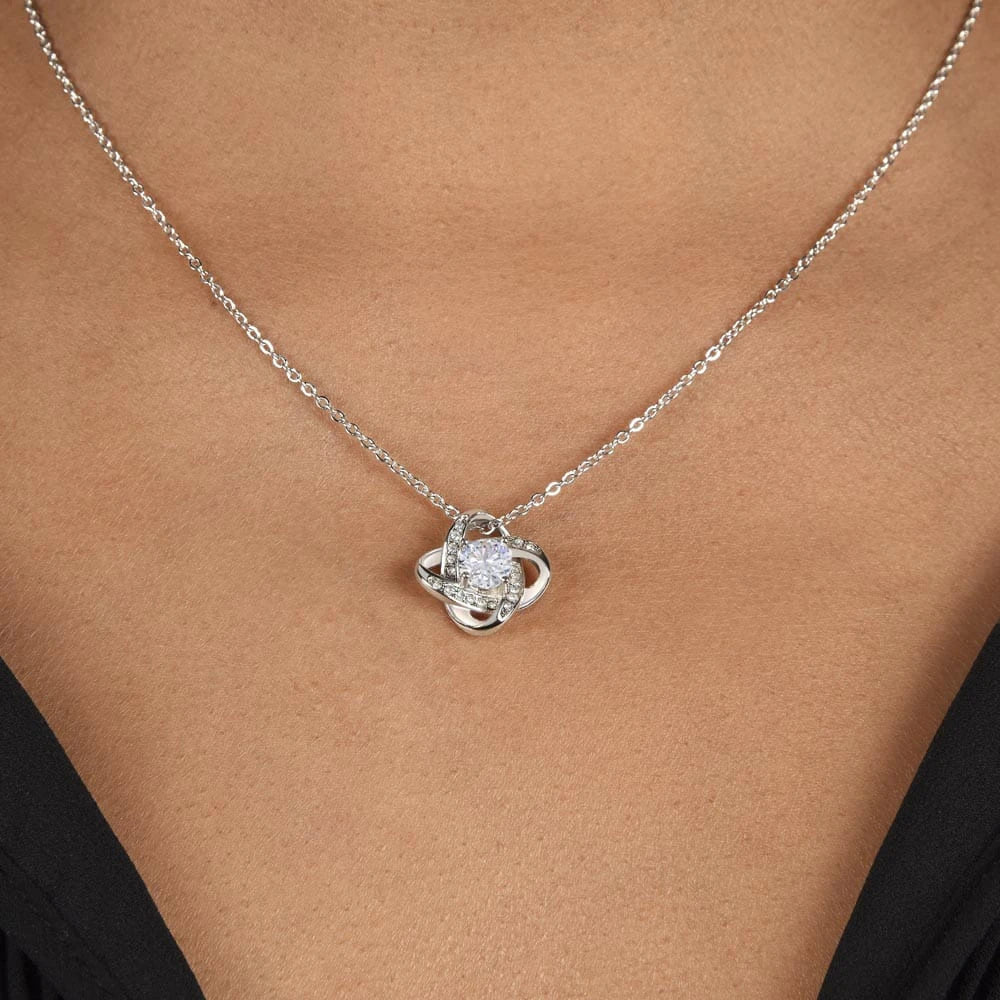 To My Wife To Be Love Knot Necklace From Fiance 14K White Gold Display Neck